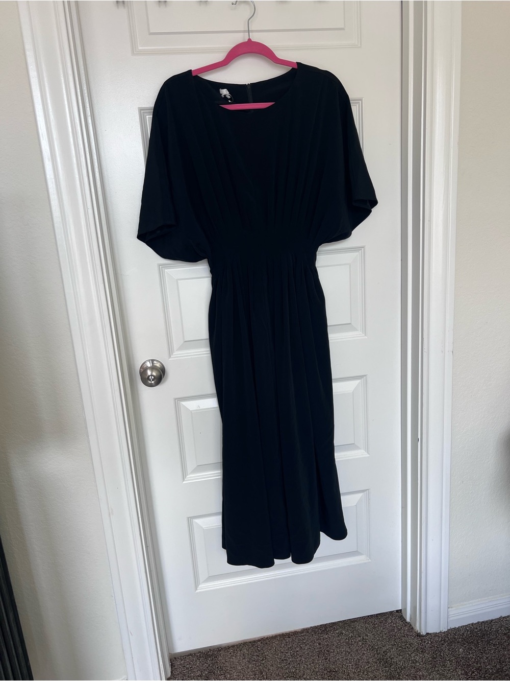 Elegant Black Midi Dress with Gathered Waist